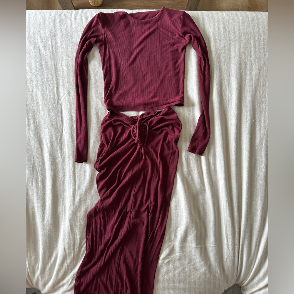 SKIMS Two Piece Burgundy Skirt Set